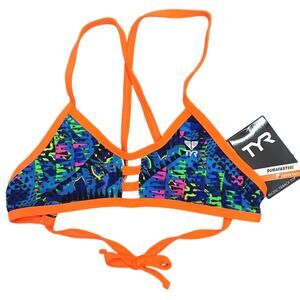 TYR DuraFast MACHU Pacific Tieback Top Swim Top Blue Multi Size XS 0/2
